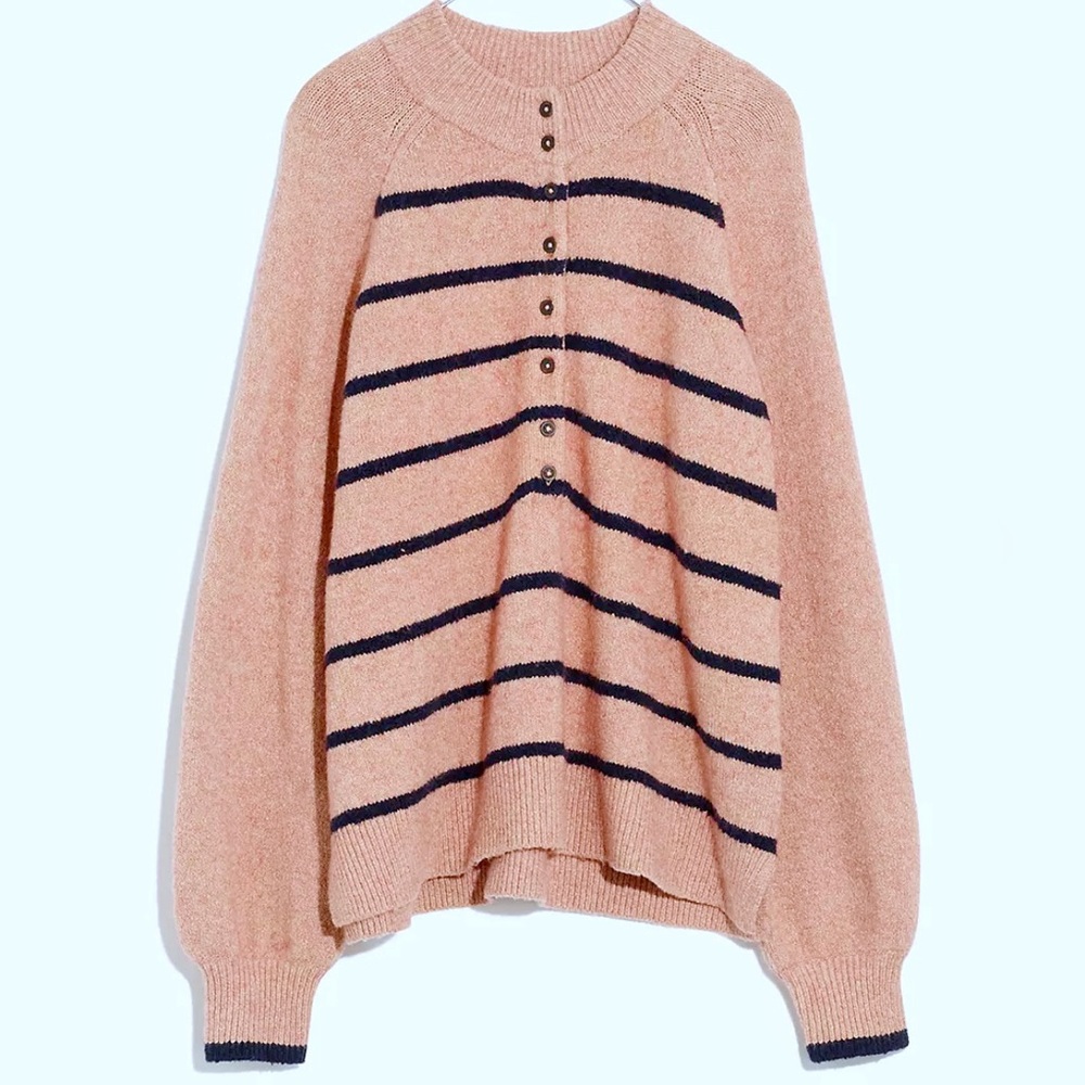 MADEWELL Super Soft Oversized Mockneck Striped Henley Sweater